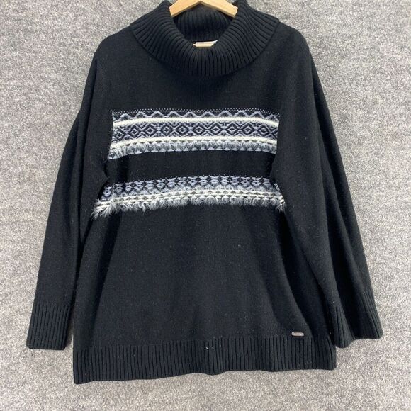 Calvin Klein Sweater Pullover Women XL Black Striped Turtleneck Knit Long Sleeve - Picture 4 of 9